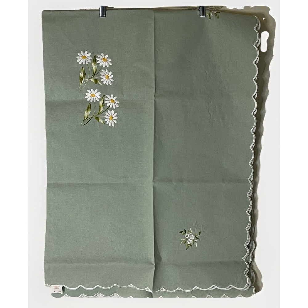Sage Green Embroidered‎ Cotton Tablecloth Set 50x78 + 6 Napkins Floral Dining - Picture 3 of 6
